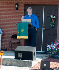 Rev. Gaylord speaking at drive-in service on July 12th, 2020